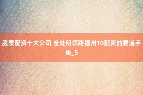 股票配资十大公司 全处所领路福州T0配资的要道手段_5