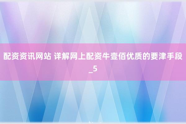 配资资讯网站 详解网上配资牛壹佰优质的要津手段_5