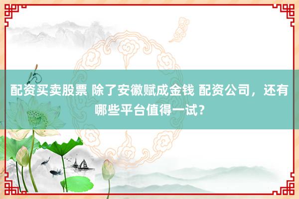 配资买卖股票 除了安徽赋成金钱 配资公司，还有哪些平台值得一试？