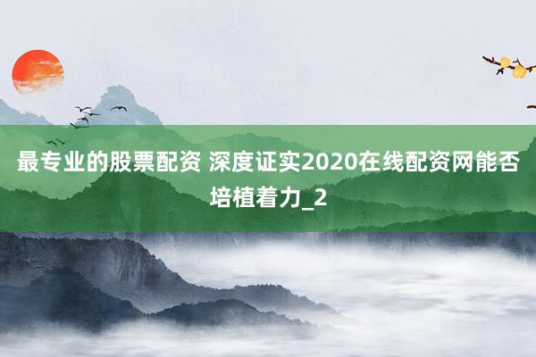最专业的股票配资 深度证实2020在线配资网能否培植着力_2