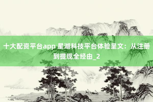 十大配资平台app 星湖科技平台体验呈文：从注册到提现全经由_2