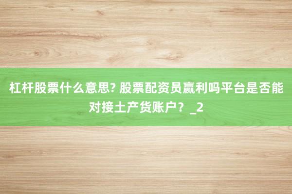 杠杆股票什么意思? 股票配资员赢利吗平台是否能对接土产货账户?_2