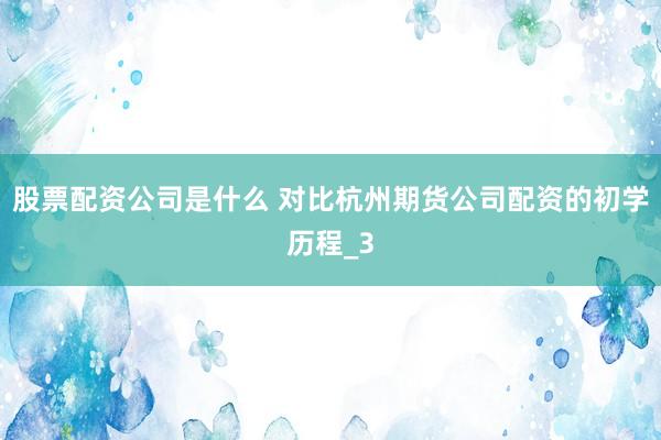 股票配资公司是什么 对比杭州期货公司配资的初学历程_3