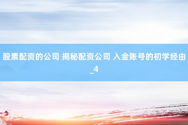 股票配资的公司 揭秘配资公司 入金账号的初学经由_4