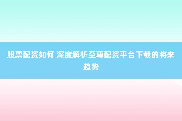 股票配资如何 深度解析至尊配资平台下载的将来趋势