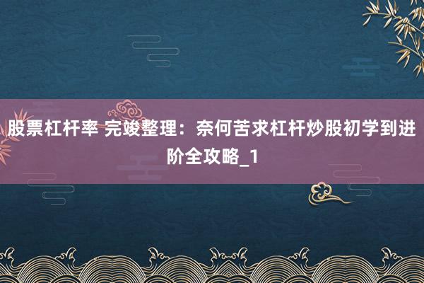 股票杠杆率 完竣整理：奈何苦求杠杆炒股初学到进阶全攻略_1