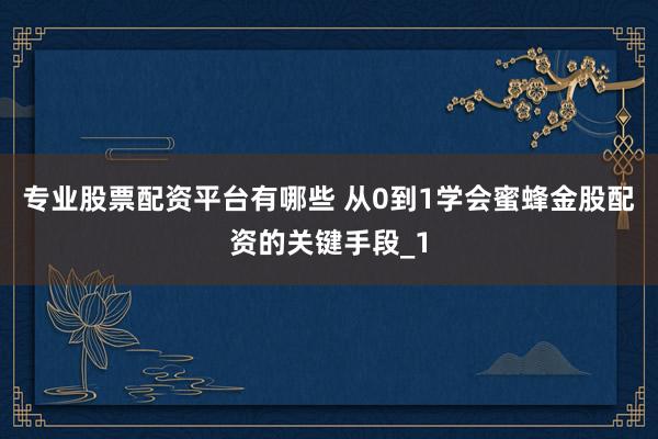 专业股票配资平台有哪些 从0到1学会蜜蜂金股配资的关键手段_1