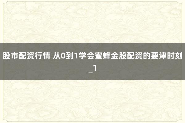 股市配资行情 从0到1学会蜜蜂金股配资的要津时刻_1