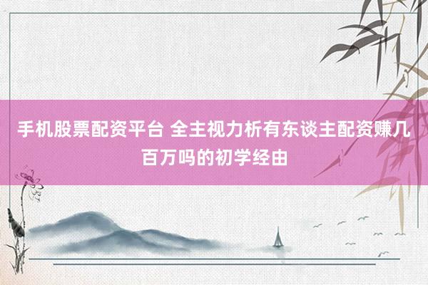 手机股票配资平台 全主视力析有东谈主配资赚几百万吗的初学经由