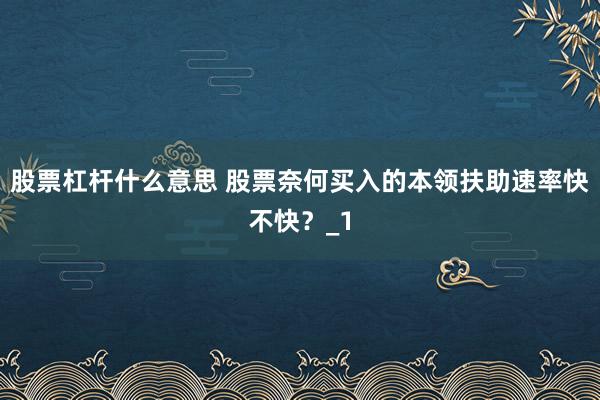股票杠杆什么意思 股票奈何买入的本领扶助速率快不快？_1