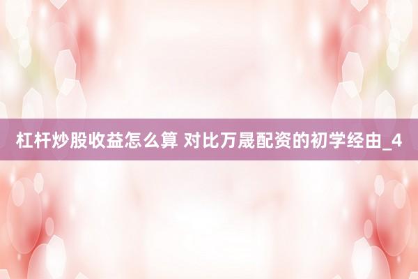 杠杆炒股收益怎么算 对比万晟配资的初学经由_4