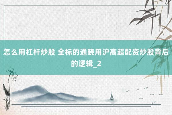 怎么用杠杆炒股 全标的通晓用沪高超配资炒股背后的逻辑_2