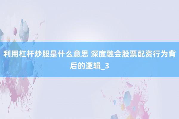 利用杠杆炒股是什么意思 深度融会股票配资行为背后的逻辑_3