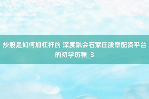 炒股是如何加杠杆的 深度融会石家庄股票配资平台的初学历程_3