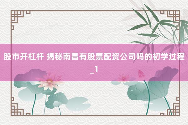 股市开杠杆 揭秘南昌有股票配资公司吗的初学过程_1