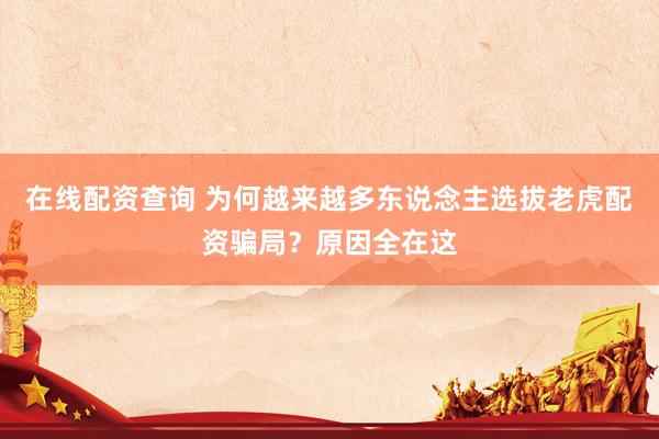 在线配资查询 为何越来越多东说念主选拔老虎配资骗局？原因全在这