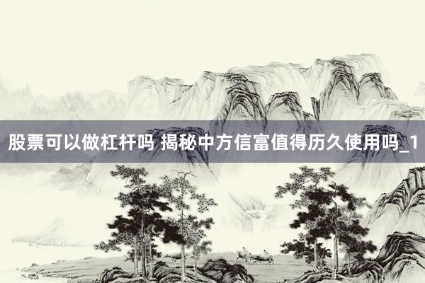 股票可以做杠杆吗 揭秘中方信富值得历久使用吗_1