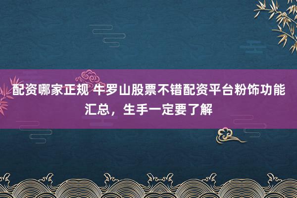 配资哪家正规 牛罗山股票不错配资平台粉饰功能汇总，生手一定要了解